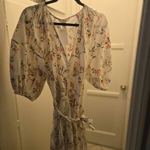 H&M Cream Floral Long Sleeve Dress